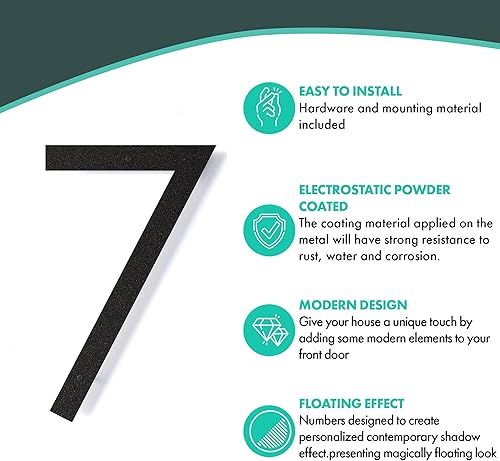 Miniatura 3 de Números de casa flotantes modernos de 12 pulgadas para exteriores  Números de casa de metal grandes para exteriores  Números de dirección de casa