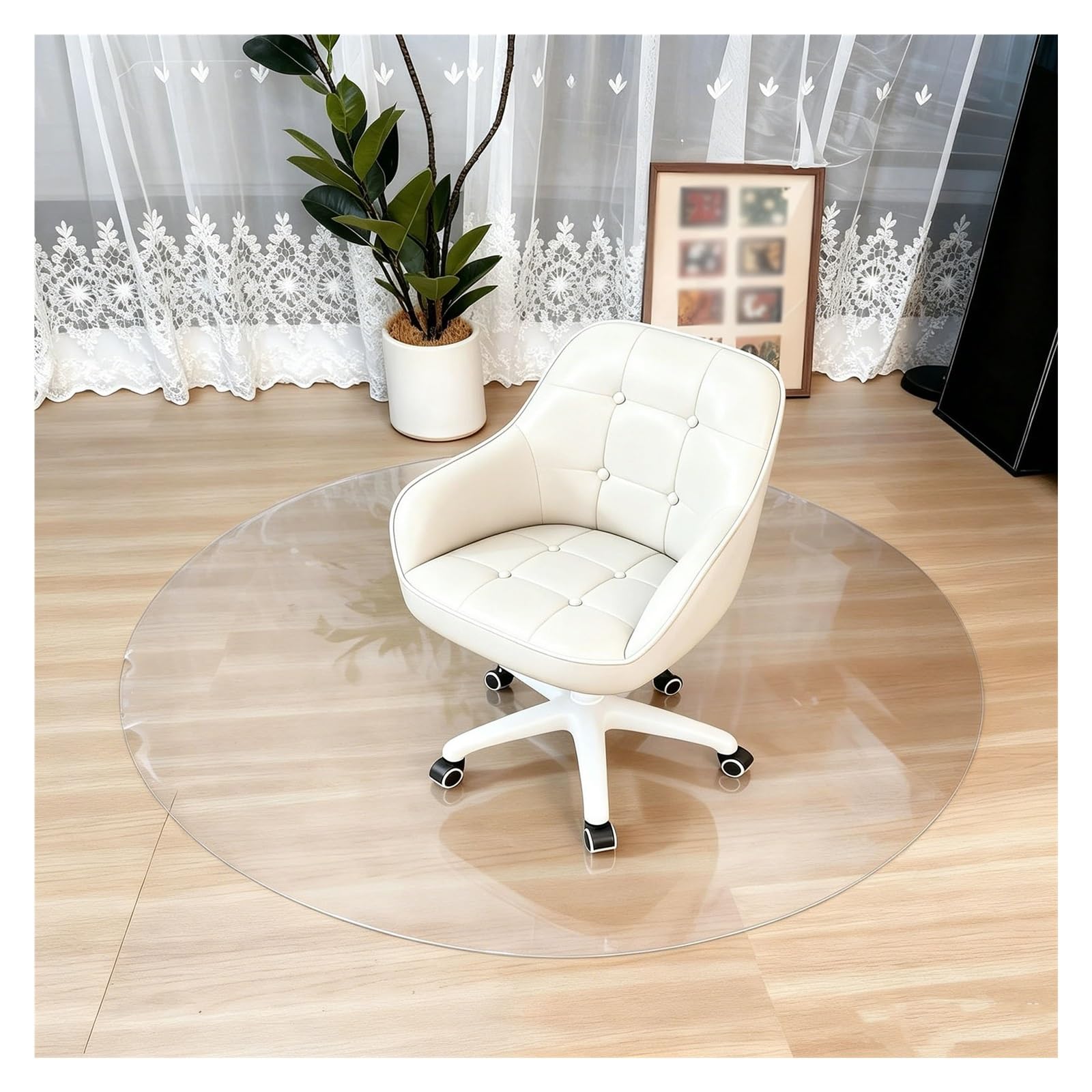 Alfombrilla protectora de suelo antiarañazos de 100cm para silla de oficina y suelos duros.