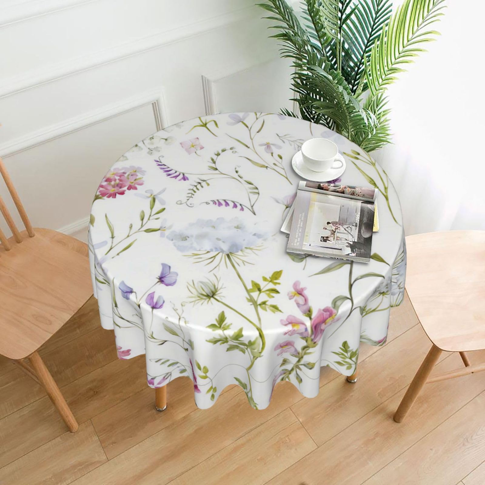 hhxvcv Floral Pattern Round Tablecloth – Dining Table Cover