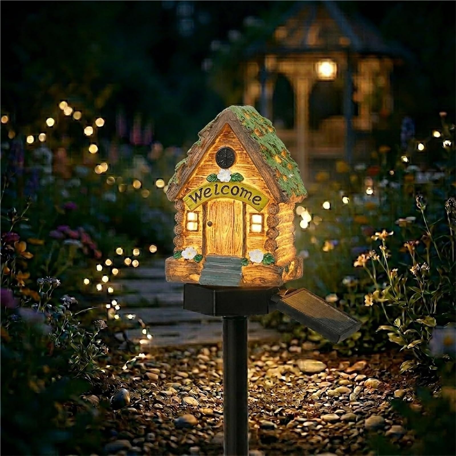 CAIFUGUIHE Solar Fairy-Tale Mushroom Cottage Garden Light, Resin Mushroom Cottage Figurine, Waterproof LED Mushrooms House Statue Lamp for Gardens, Pathways, Cozy Backyard, Lawn Decor