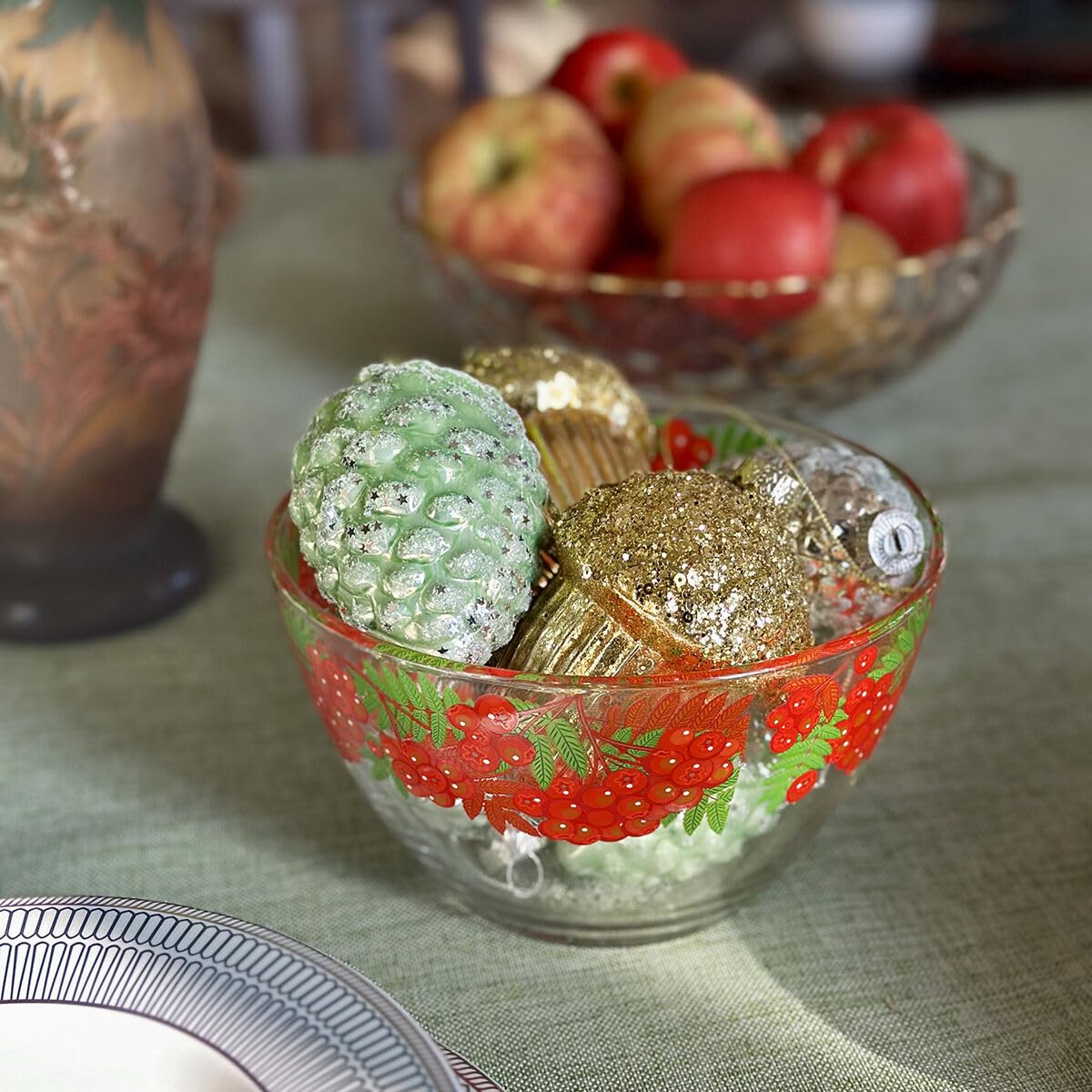 Glas-Servierschüssel-Set, 2 Stück, 670 ml und 1,4 l, große Salatschüssel, Rührschüssel zum Kochen, Vorbereiten, Glas-Obstschale, tiefe Schüssel für Küche, mikrowellen- und spülmaschinenfest, (Ashberry