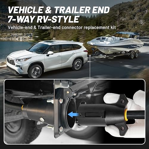 Miniatura 7 de RV 7 pines macho y hembra Conector de remolque, lado del vehículo y extremo de remolque, 7 vías estilo hoja de repuesto, enchufe de receptáculo de