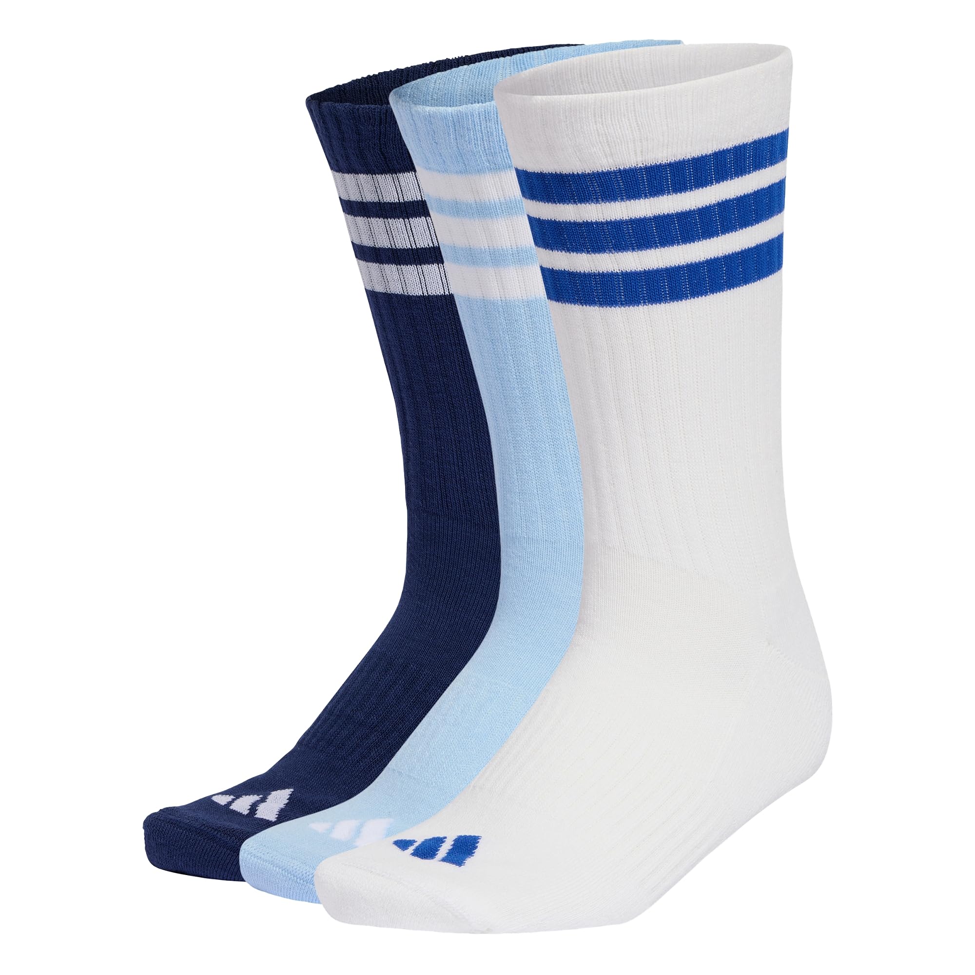 adidas Unisex 3STRIPES CUSHIONED SPORTSWEAR CREW SOCKS 3 PAIR PACK, dark blue/white/glow blue, 40-42