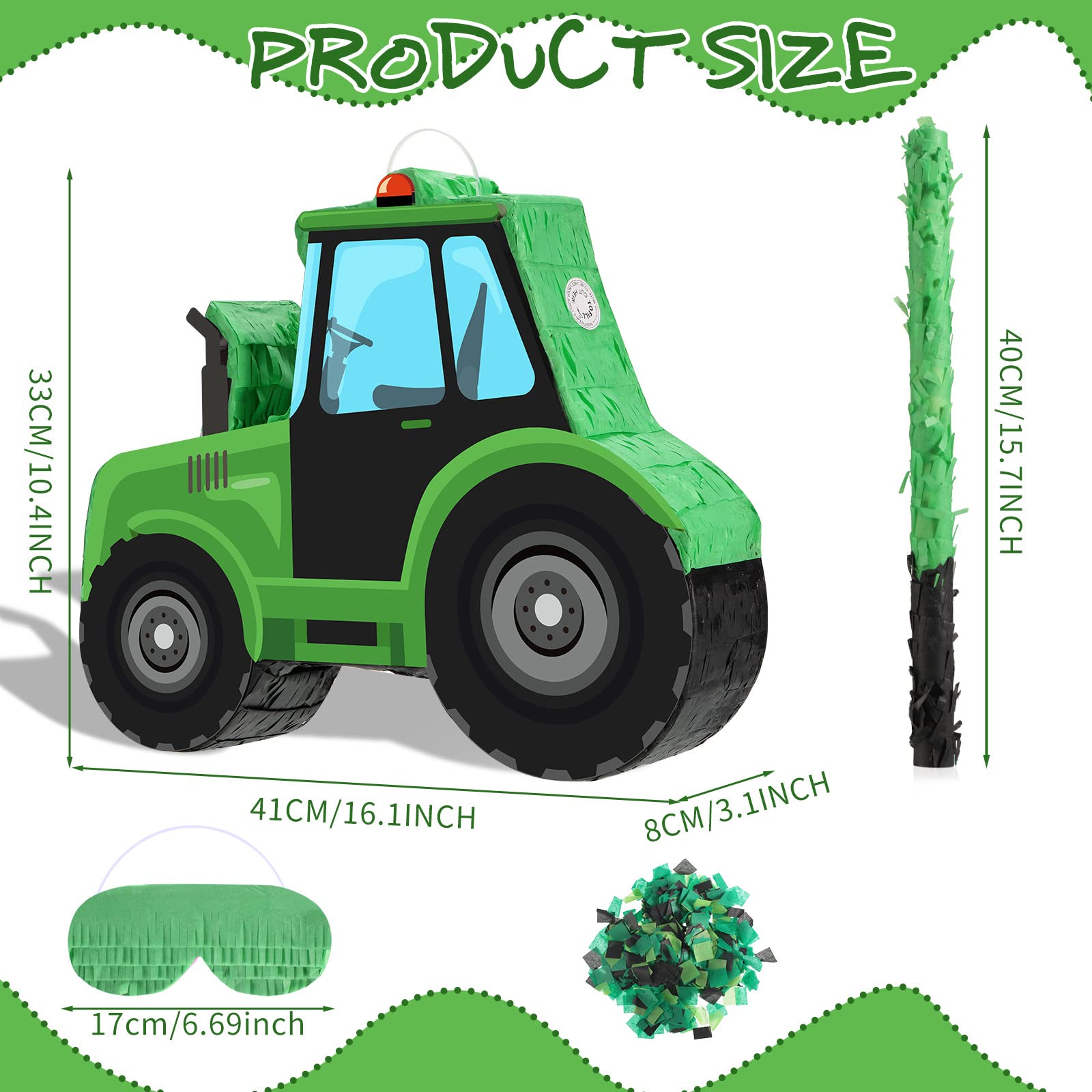 Aoriher Piñata de Camión Volquete de Construcción con Venda de Ojos y Palo Suministros de Fiestas de Construcción Piñatas de Excavadora Tractor para Niños Cumpleaños (Tractor)