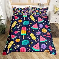 Vista 39 de Juego de funda de edredón estilo Memphis, tamaño matrimonial, diseño abstracto colorido con puntos funky para niños y niñas, funda de edredón