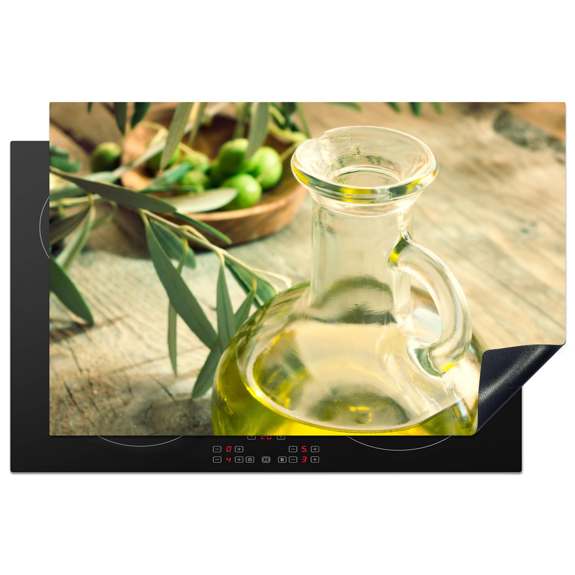 KitchenYeah© Induction Hob Protector Mat 20.8"x32.1" / 81.6x52.7 cm Cooker Top Protectors Cover Ceramic Covers Electric Hobs Vinyl Jug - Glass - Wood - Green