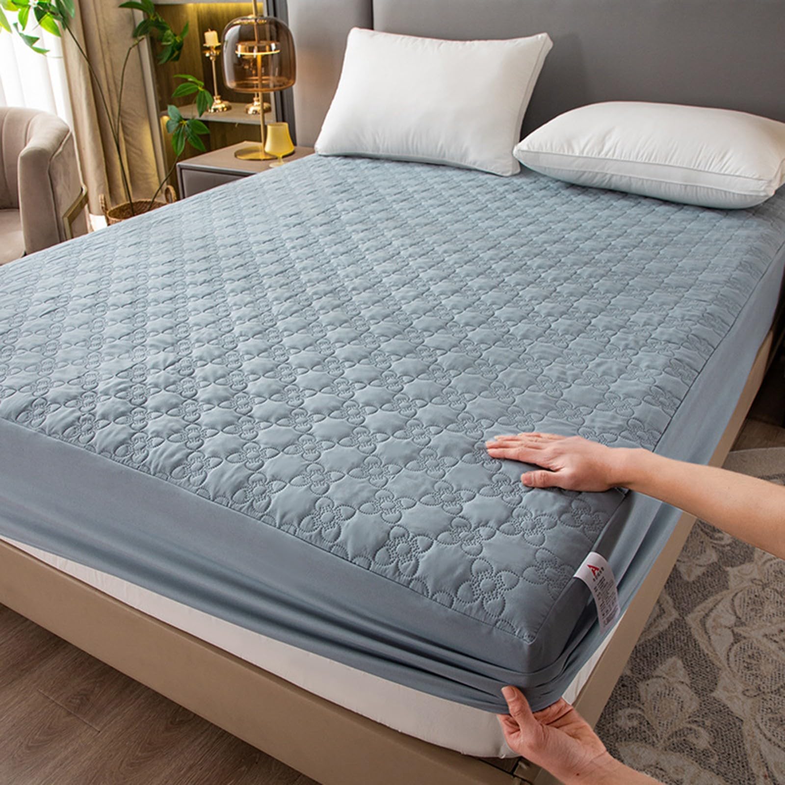 Wasserdichter Matratzenschoner,Weicher Atmungsaktiver Kühlender,Gesteppter Spannbettlaken-Matratzenschoner,Hypoallergen und Geräuschlos Matratzenpolsterbezug(Blue,150x190cm)