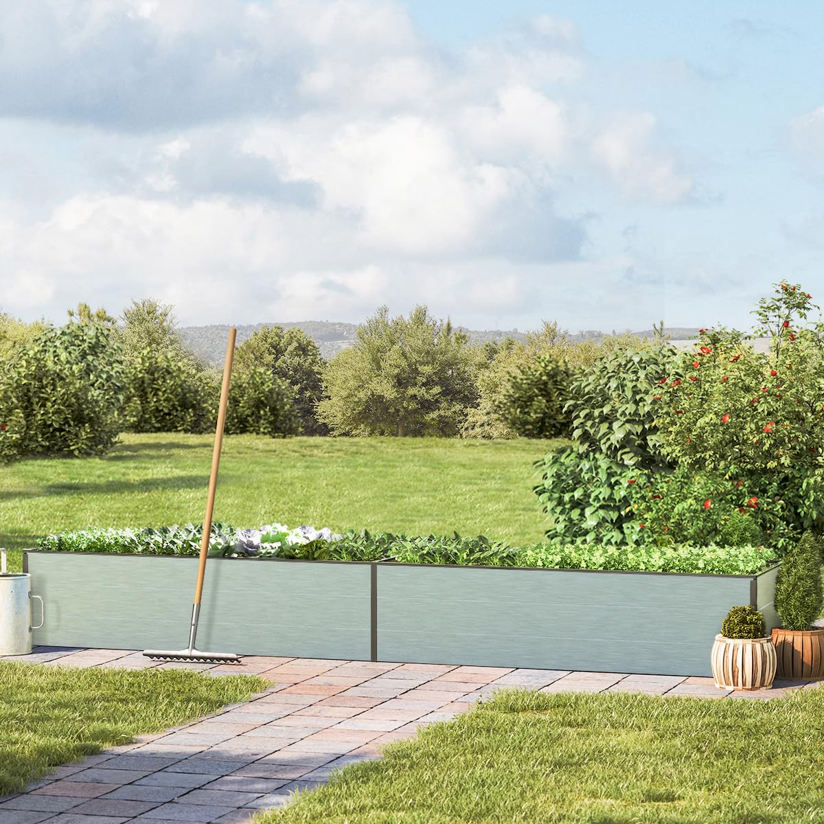 Carré Potager Surélevé Aluminium HALFSIZE GFP - 195x99x39 Cm - Bac Jardin Stable Sans Entretien - Conçu En Autriche - 10