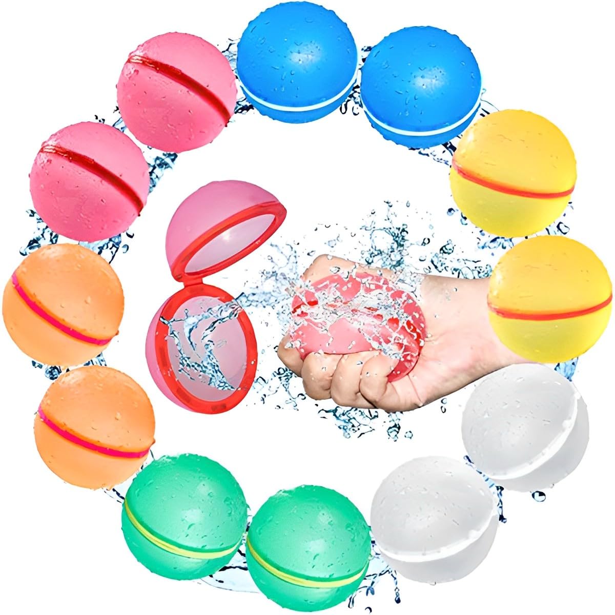 ALMEKAQUZ12Pcs Reusable Water Balloons, Silicone Water Balls Self Sealing Easy Quick Fill, Summer Fun Outdoor Water Toys Games for Kids Adult Outside Play, Water Fight Game for Swimming Pool, Party