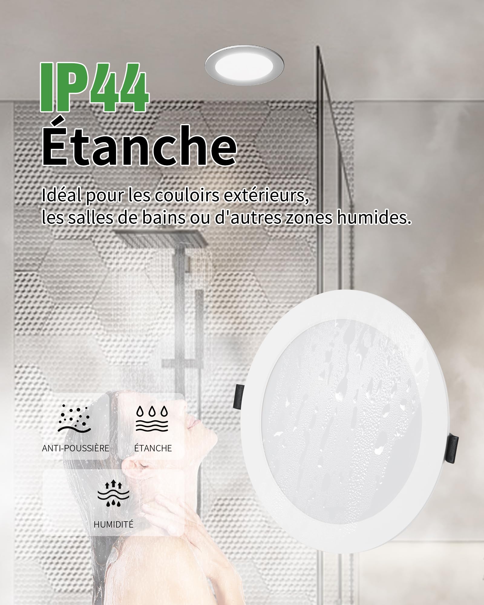 Lot de 6 Spot LED Encastrable Dimmable 16W Rond IP44 Trou 145-160mm 1400LM | Grebeam Plafonniers LED, 3000K Blanc Chaud/4000K Blanc Neutre/6000K Blanc Froid, Spot LED Encastrable 150mm Salle de Bain