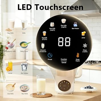 Soya Milk Maker Machine, Automatic Soy Milk Maker 47oz (1400ml), Automatic Almond Milk Machine with 16 Blades, Plant-Based Milk Machine with Delay Timer for Oat, Soy, Yogurt and Dairy Free Beverages