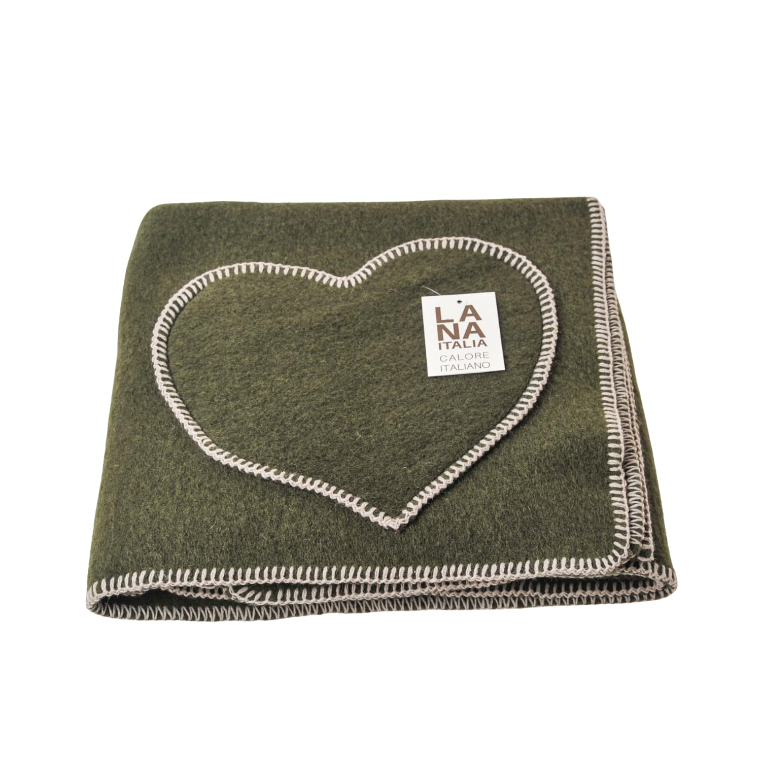 SUSANNA HOME DESIGN Plaid LANA ITALIA Coperta Lana Cotta 130x160 cm. Tinta Unita a Cuore in Rilievo, Rifinitura Punto Cavallo, Elegante Coperta D'Arredo – Prodotta Artigianalmente in Italia Olivia