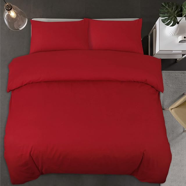 Red King Size Bedding Sets Duvet Cover With Matching Pillowcases Plain Dyed Quilt Cases Bedroom Bedding & Linen Set