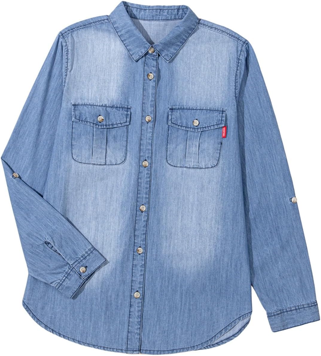 Sidefeel Women's Denim Top Long Sleeve Jean Shirt Button Down Denim Shirt - Image 8