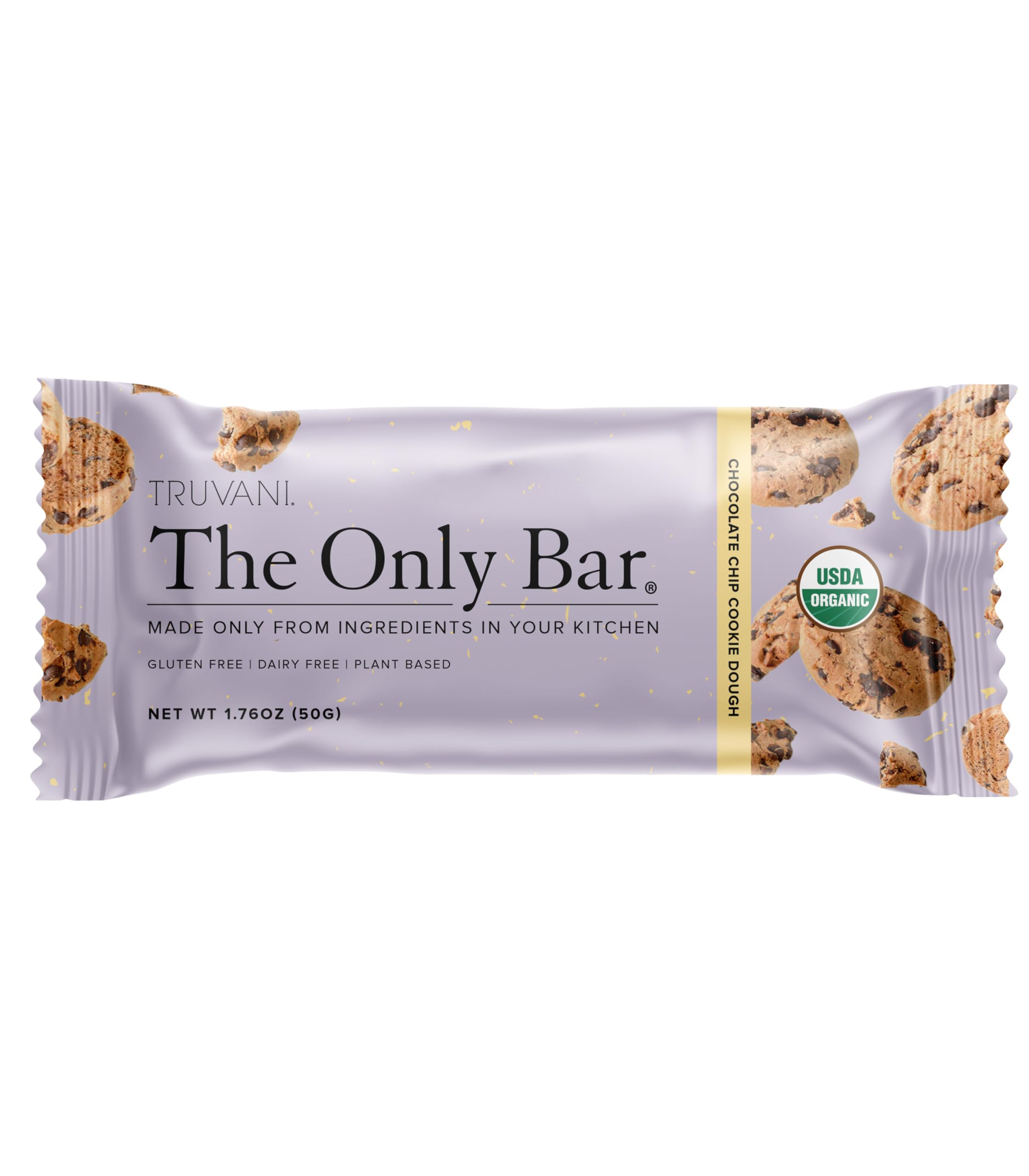 Truvani Plant Based Snack Bars | Chocolate Chip Cookie Dough 1 Pack | 5g Protein | USDA Organic and Vegan | The Only Bar | Dairy, Soy, and Gluten Free | Individually Wrapped
