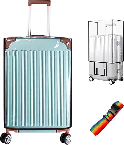 Clear Luggage Cover PVC Suitcase Cover Protectors with Adjustable Luggage Straps, Transparent Suitcase Protector Waterproof for Wheeled Suitcase Travel, Black, 28 Inches