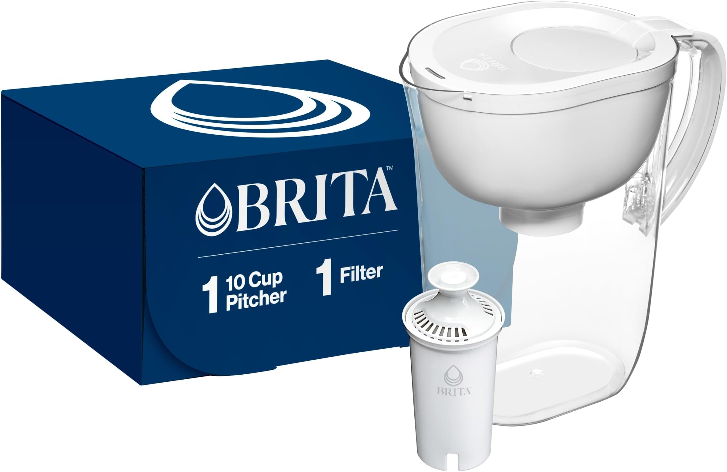 Brita Large Water Filter Pitcher for Tap and Drinking Water with SmartLight Change Indicator, Includes 1 Standard Filter, BPA-Free, Lasts 2 Months, 10-Cup Capacity, Bright White