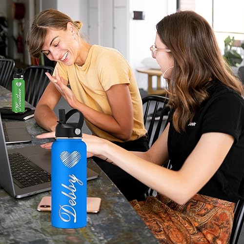 Miniatura 7 de Botellas de agua personalizadas con tapa de popote de 243240 onzas, botella aislada de acero inoxidable con nombre, logotipo, regalo personalizado