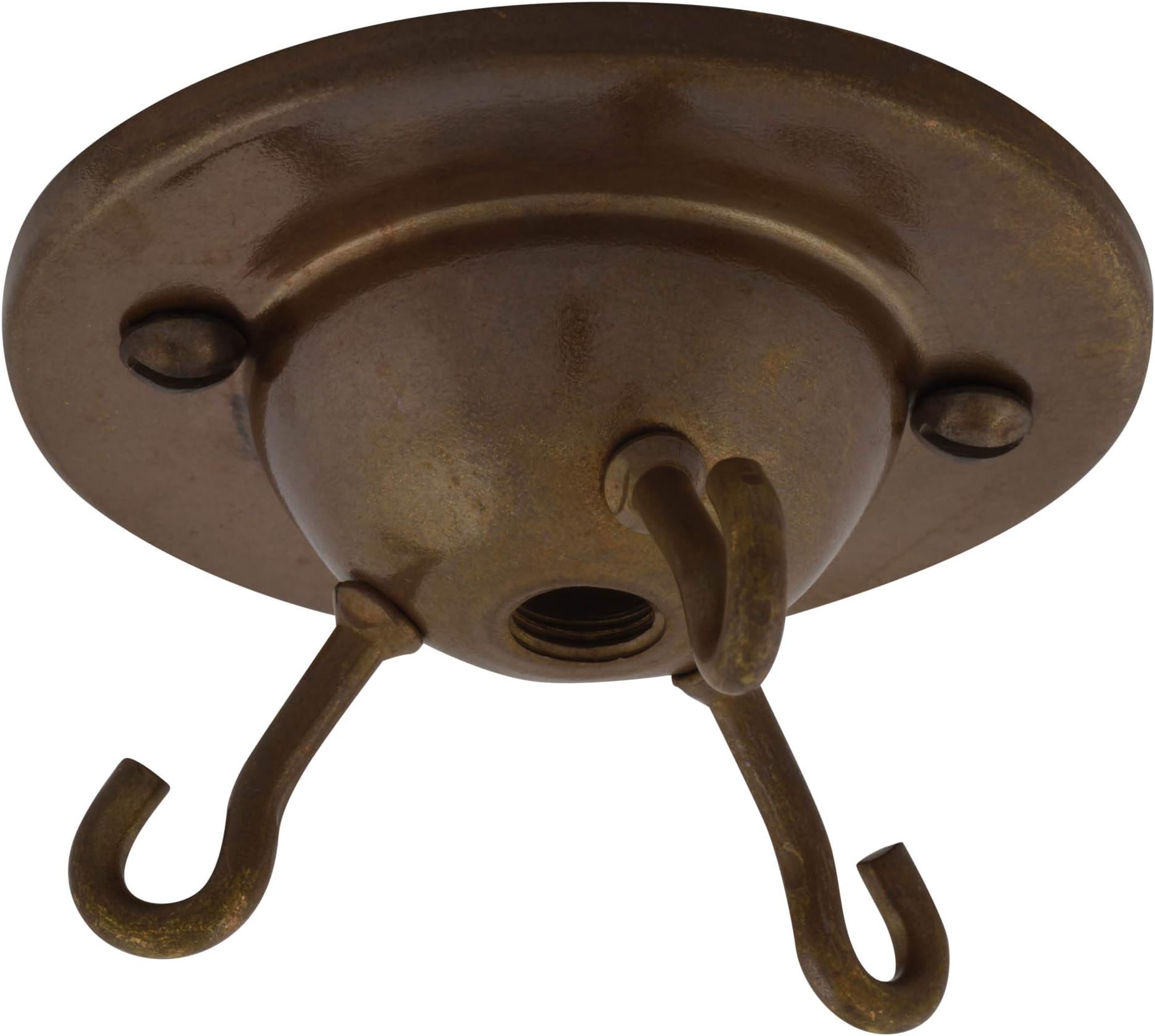 ElekTek Antique Brass 3-Hook Ceiling Rose Plate for DIY Suspended Indoor Hanging Plants, Decorative Inverted 'Fly Catcher' Shades Without Wired Light Fittings