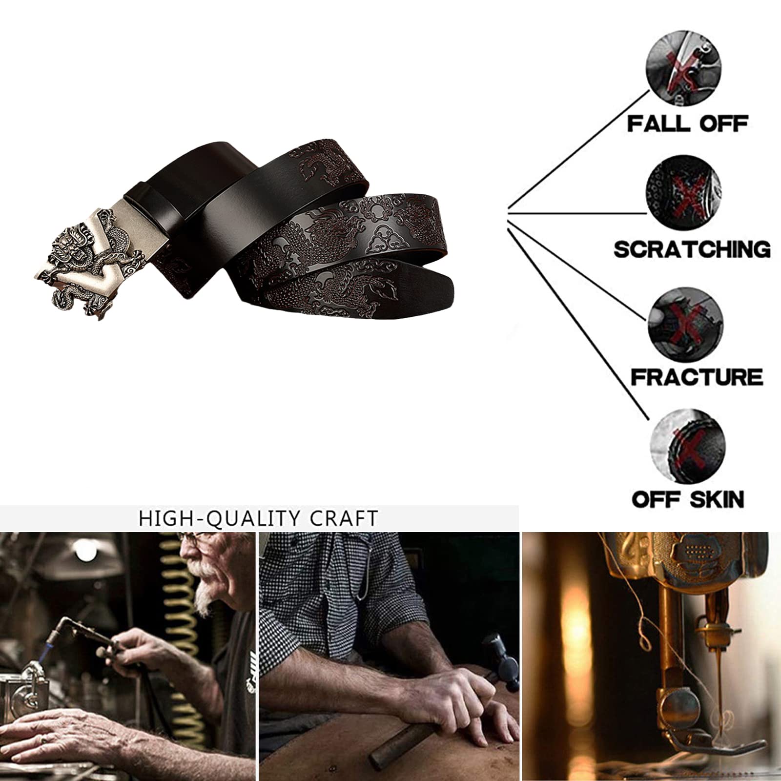 El cinturón， Correa de trinquete Cuero Genuino for Hombre con Hebilla automática Deslizante 3D Plateada, 3,5 cm Ancho - Hebilla Ajustable(Black,115cm/waist:38"~40")