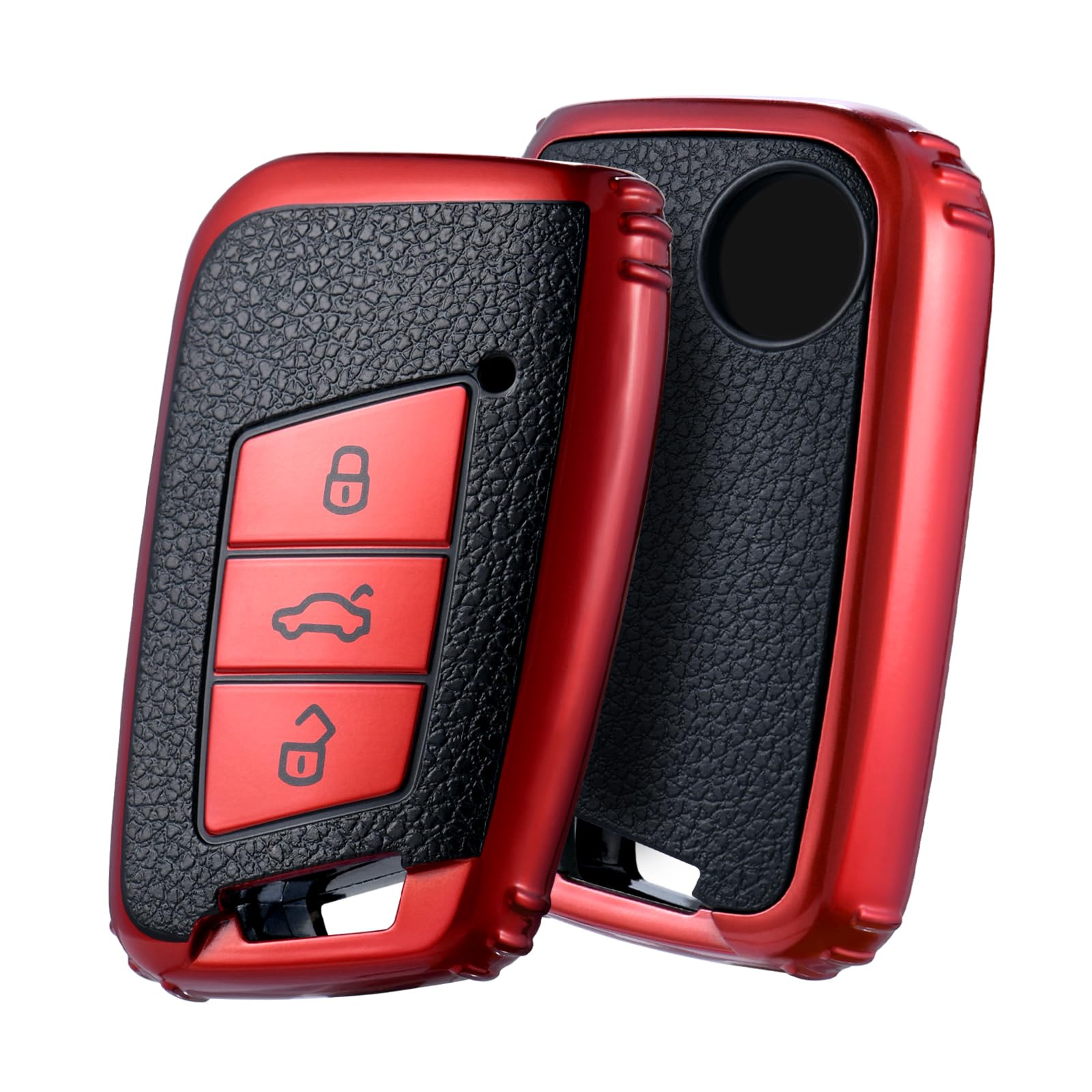 OATSBASF Etui na kluczyki samochodowe kompatybilne z VW Passat B8, VW, etui na klucze, etui na klucze, do VW Passat, Seat, CC, Golf 7, Tiguan, MK2, Jetta, Skoda z 3 przyciskami (czerwone)