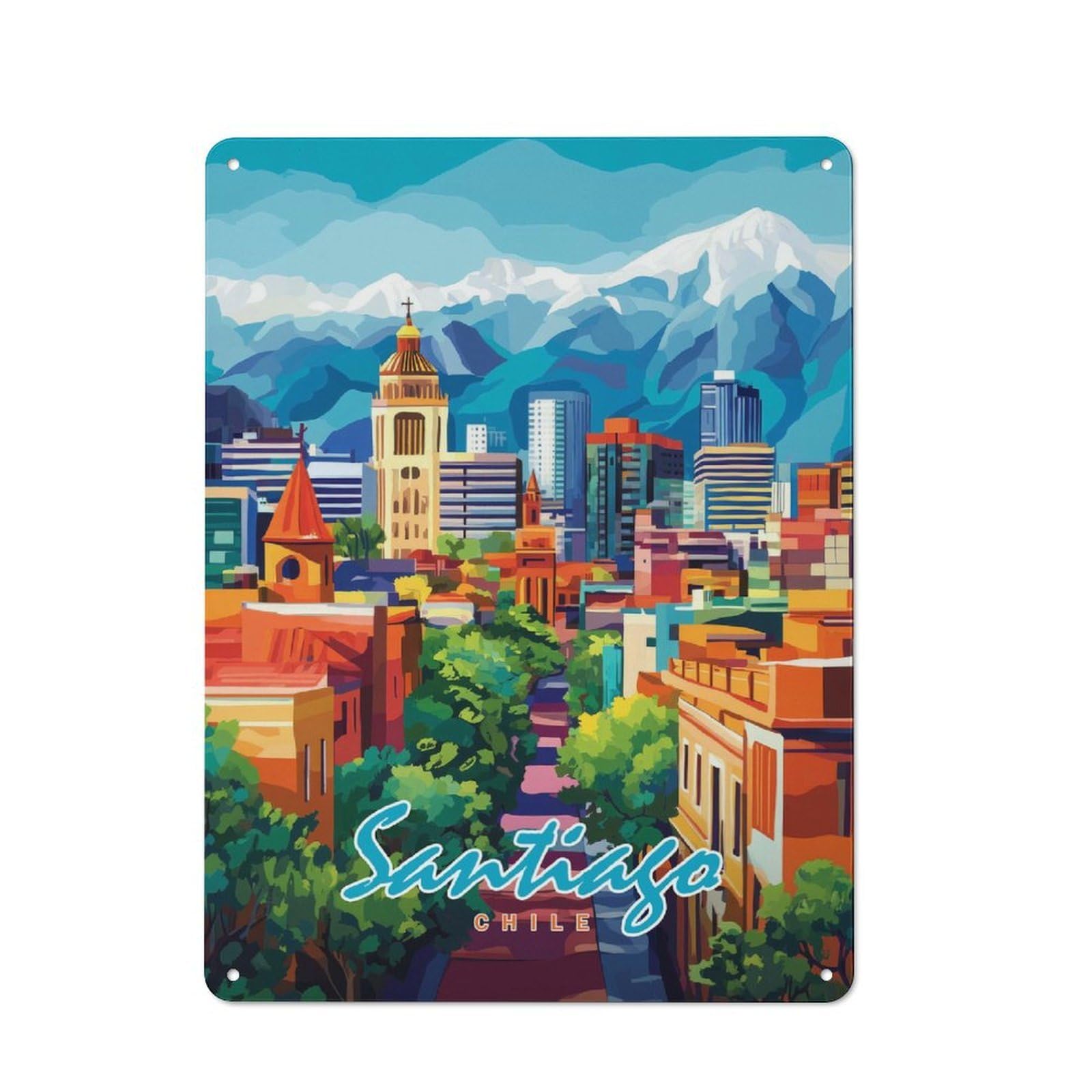 Santiago, Chile Cityscape(2) Classic Metal Wall Decor 40x30cm, Metal Wall Plaque for Hobby Room, Office, Lounge Or Living Room