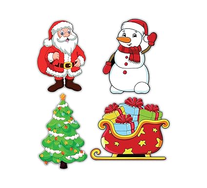 Santa Claus, Sleigh, Snowman and Christmas Tree Wooden Fridge Magnets Home/Gift/Multicolored 9.1 x 10 Inches (Pack of 4)