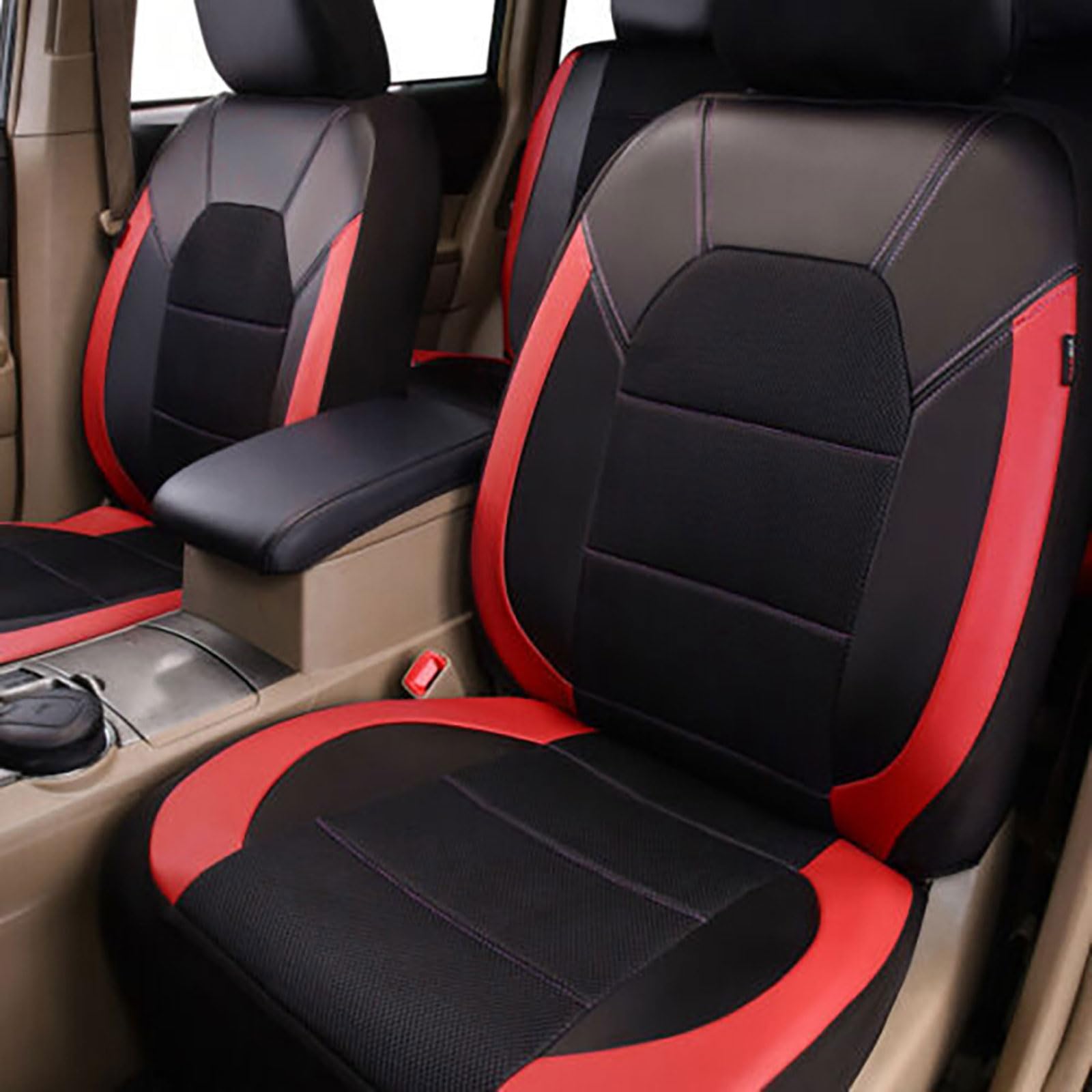 9 Piezas Fundas Asientos Coche para Jeep Compass Latitude 2007-2019/Jeep Renegade 2015-2020 2021 2022 2023 2024, Juegos De Cubreasientos Delanteros Y Traseros Cuero Coche Accesorios,Red