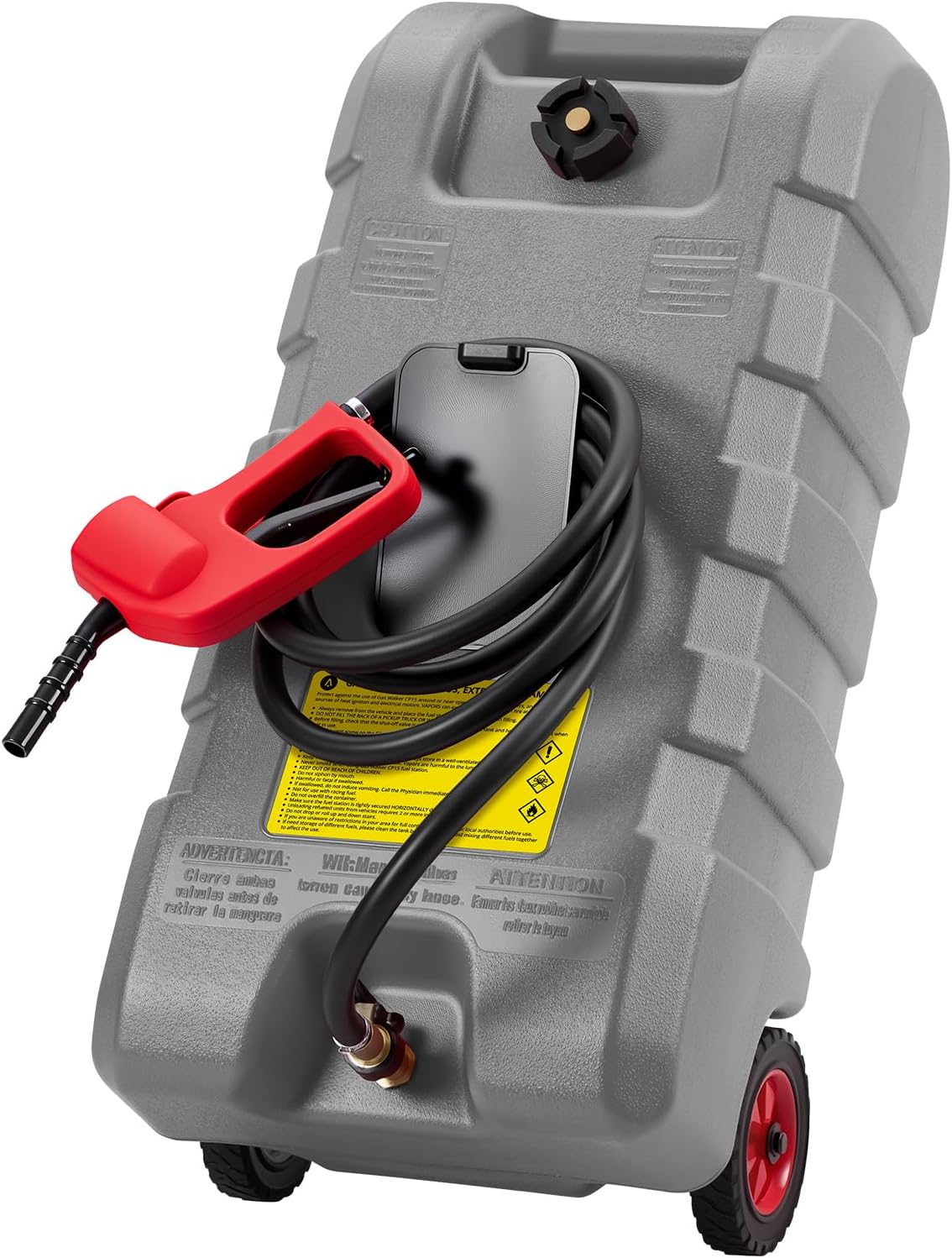 15 Gallon Gasoline Fuel Tank Container Tank with Wheels and Siphon Pump Portable Diesel Fuel Tank for Automobiles, Lawnmowers, ATVs and Boats - Gray
