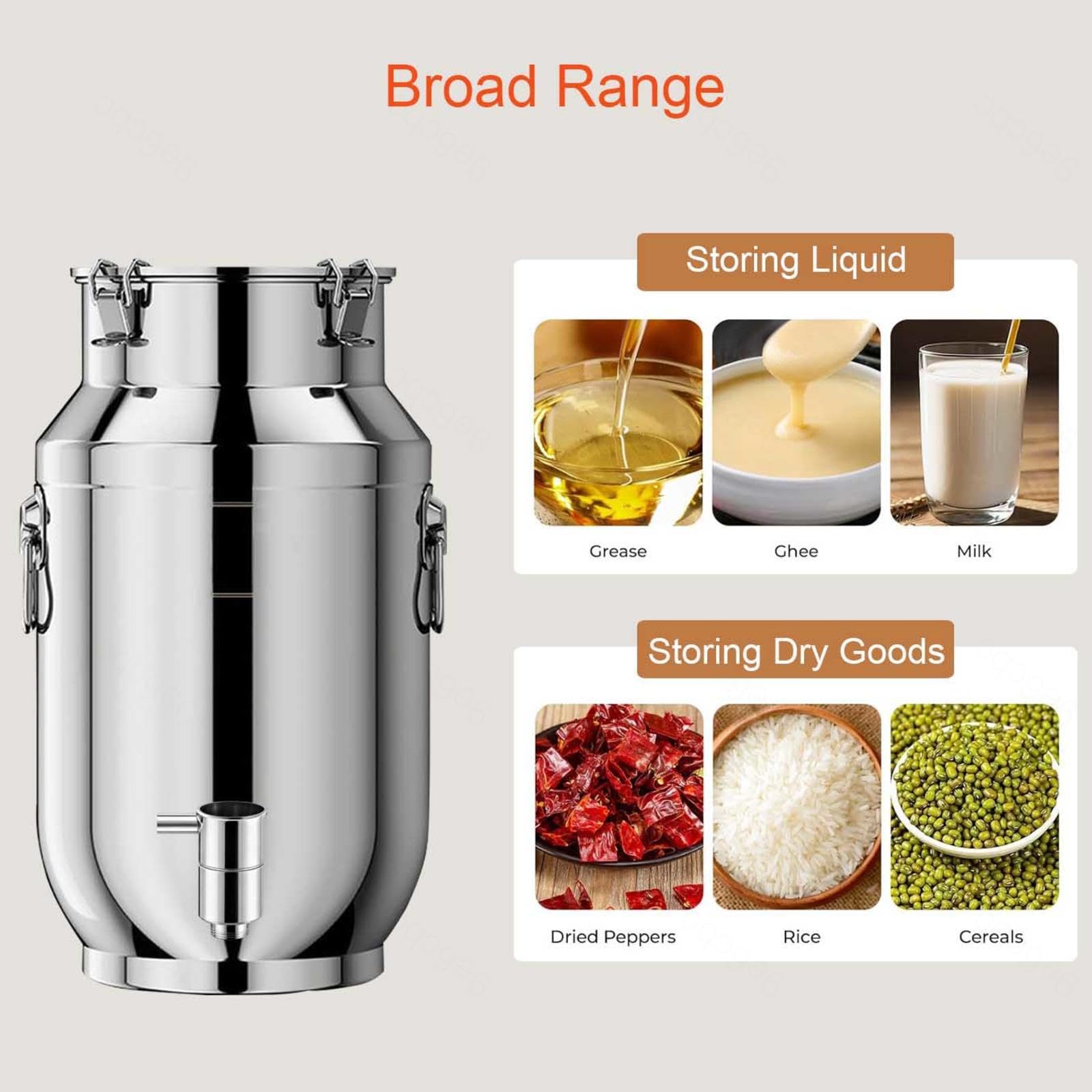 cubo de acero inoxidable 10l con tapa jarra con grifo Cubo para Transportar Leche, para almacenar líquidos y sólidos,A-30liter