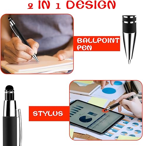 Miniatura 2 de cobee 6 bolígrafos retráctiles de punta media, punta media, tinta negra, metal, lápiz capacitivo para pantallas táctiles (negro)