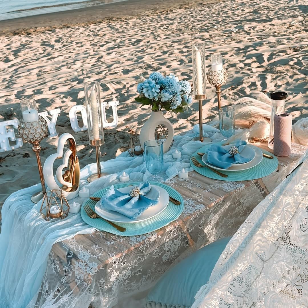 12 Pack Dusty Blue Cheesecloth Table Runner 35 x 120 inches Boho Gauze Table Runner Vintage Cheesecloth Runners for Wedding Bridal Baby Shower Birthday Party Cake Table Arbor Decorations (Baby Blue)