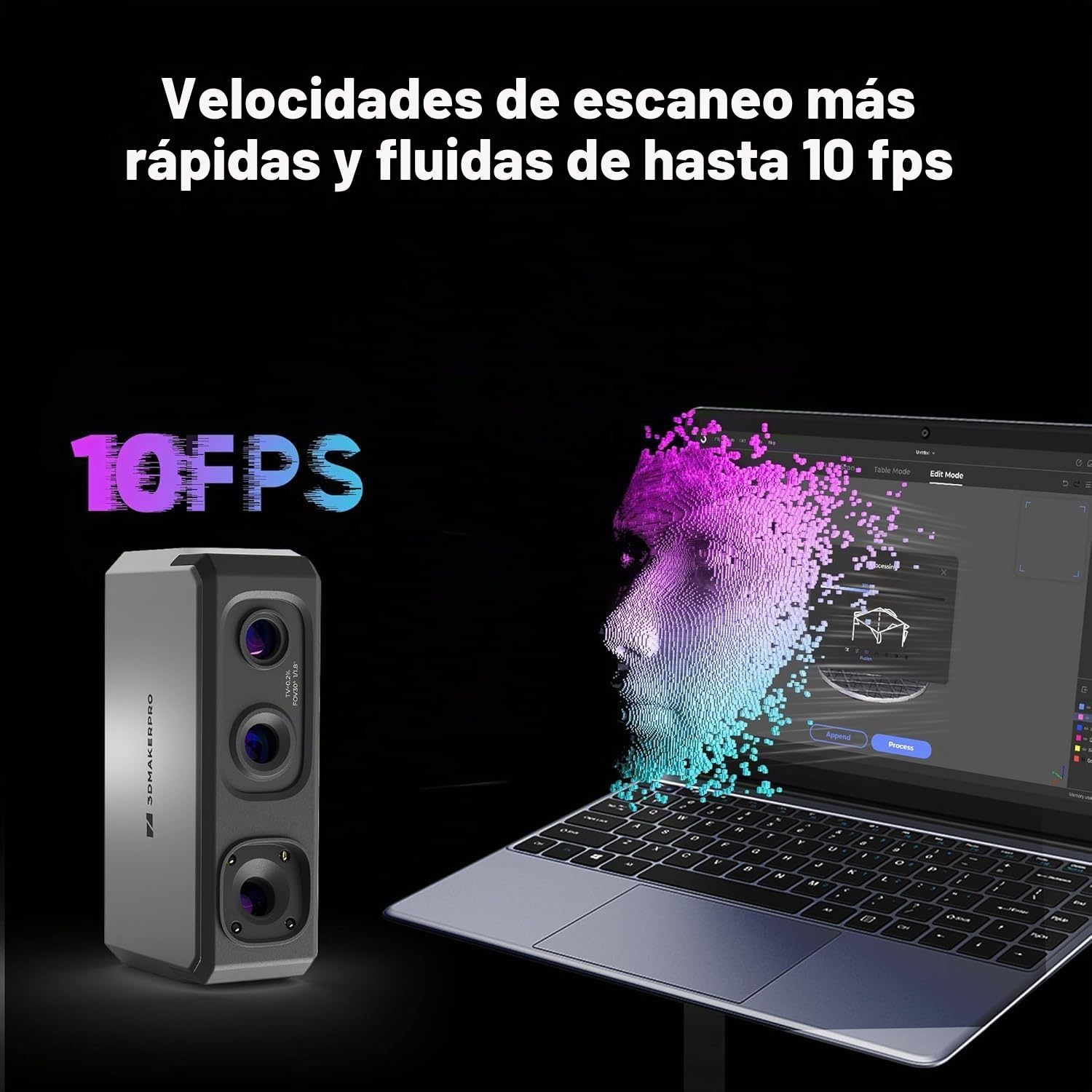 3DMakerpro Seal Lite Escáner 3D para Impresión 3D, Precisión 0,02 mm | Escáner 3D de precisión para objetos de 10-300 mm, textura mono, exportación STL/OBJ y compatible con Windows y Mac