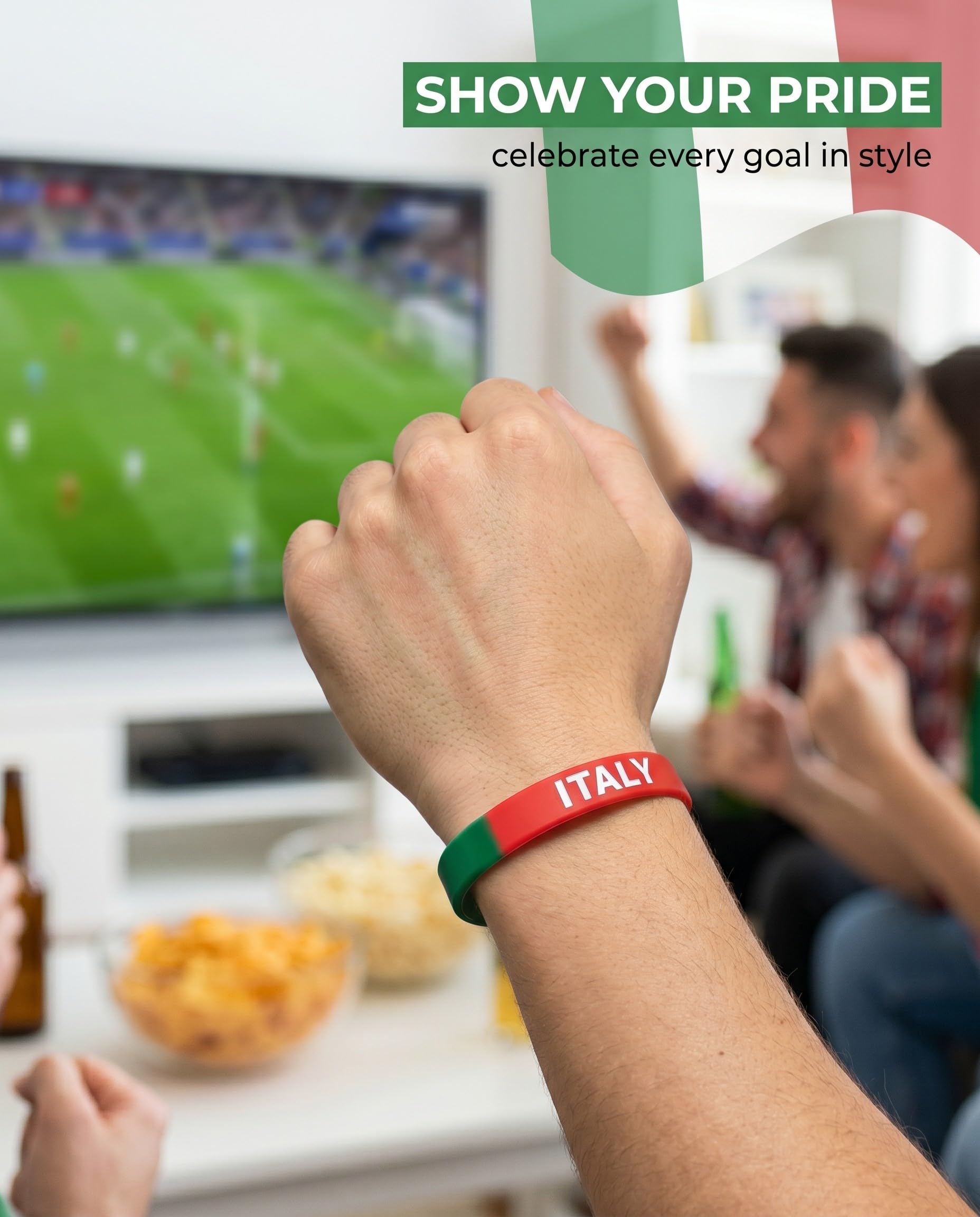 TISCH Bracelets Silicone Italie, Lot de 10 – Drapeau Italien Mondial 2026 Fans & Cadeau Ultime pour Supporters de Football, WM 2026. Accessoire Fan Premium.