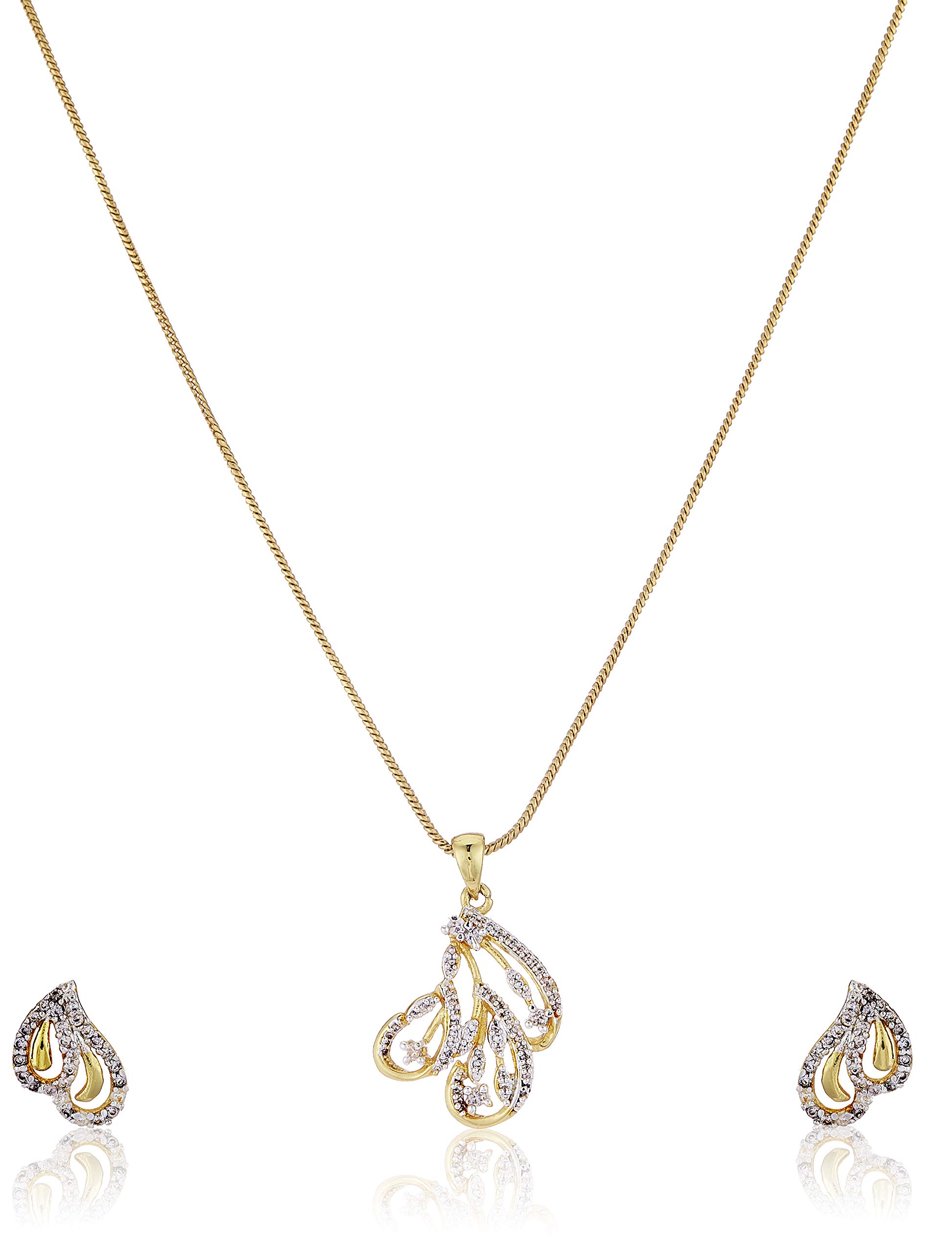 Estele 24 Kt Gold Plated shaped Halo American Diamond Necklace Set for Women (B08D897BGS) Amazon Price History, Amazon Price Tracker
