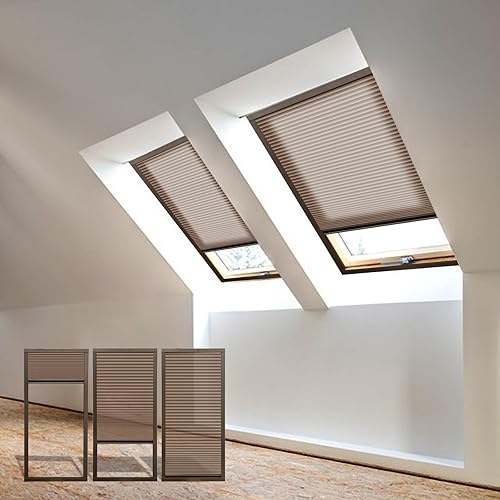 Vista 18 de Skylight Shades Cordless Cellular Blinds 100% Blackout Honeycomb Shade for Ceiling Roof Inclined Plane Room Windows Custom Size Dark Coffee