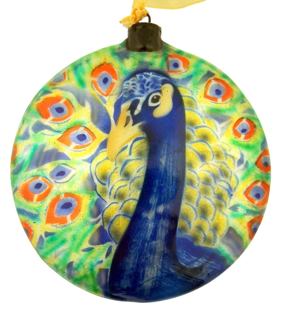 Capiz Shell Ornaments Round or Wall Decoration, 4 Inch - Peacock