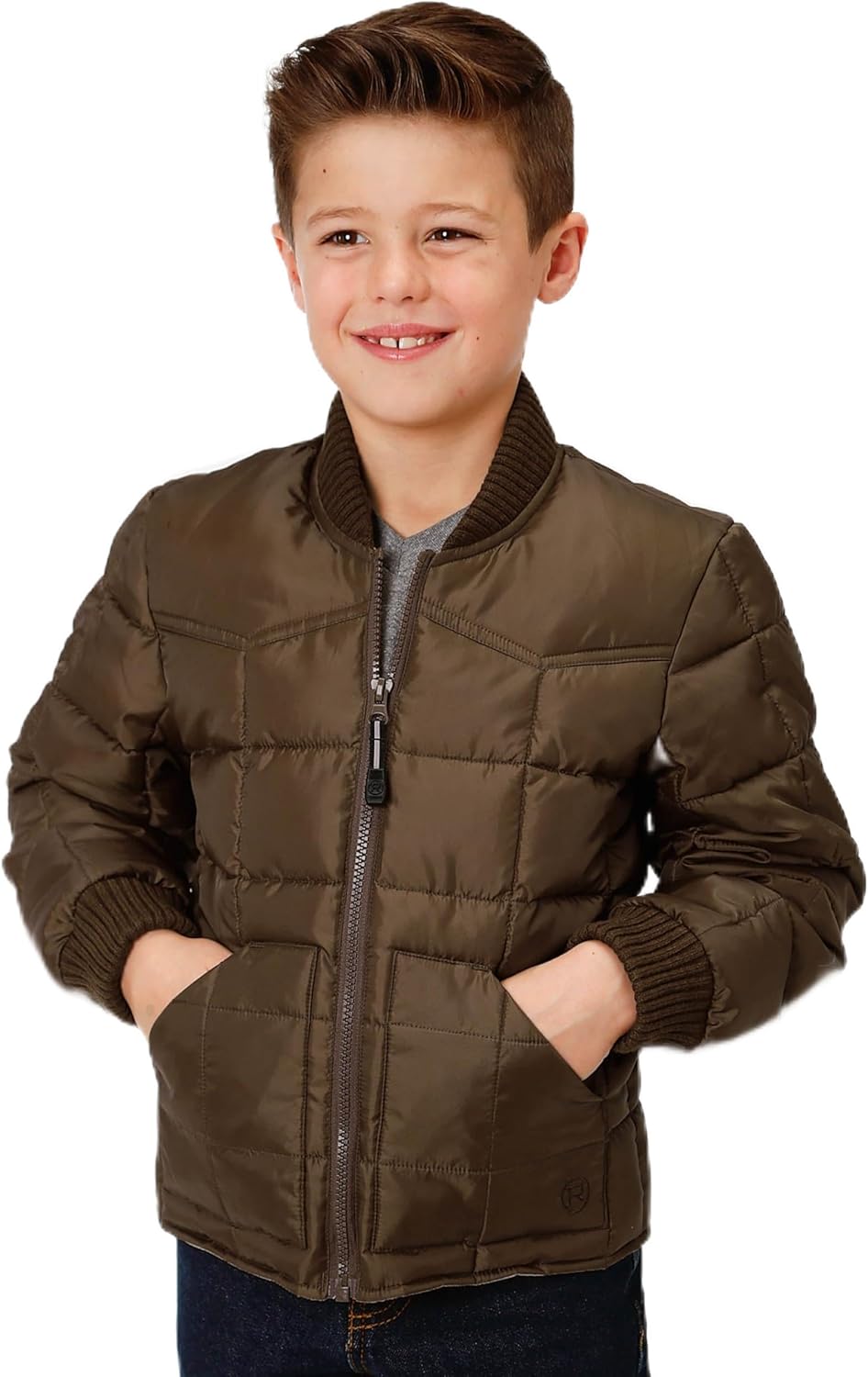 Roper Boys' Rangewear Quilted Poly Fill Down Jacket Brown X-Large