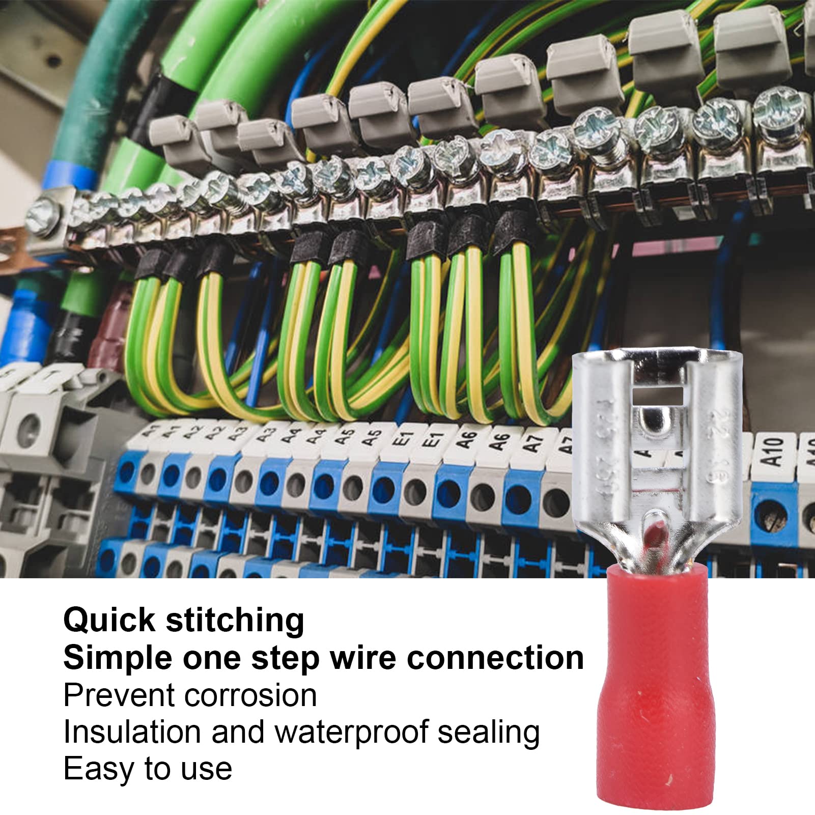 Insulated Spade Wire Connector, 100 PCS Copper PVC Electrical Crimp Terminals for 22-16 AWG Wires - Image 4