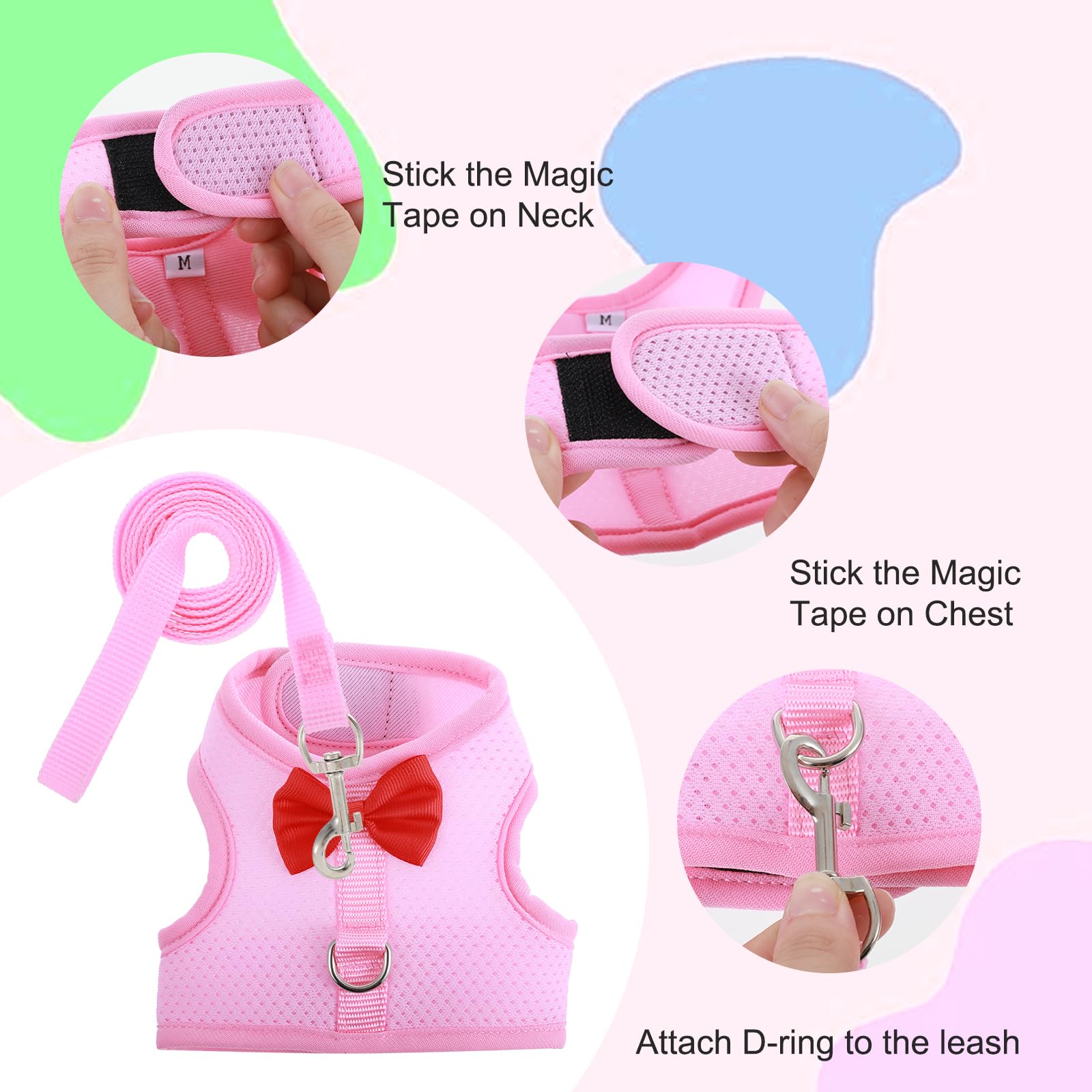 Ensemble harnais et laisse pour lapin - Doux et réglable - Anti-fuite - Avec boucles de sécurité - Pour lapins, chatons, cochons d'Inde, taille S