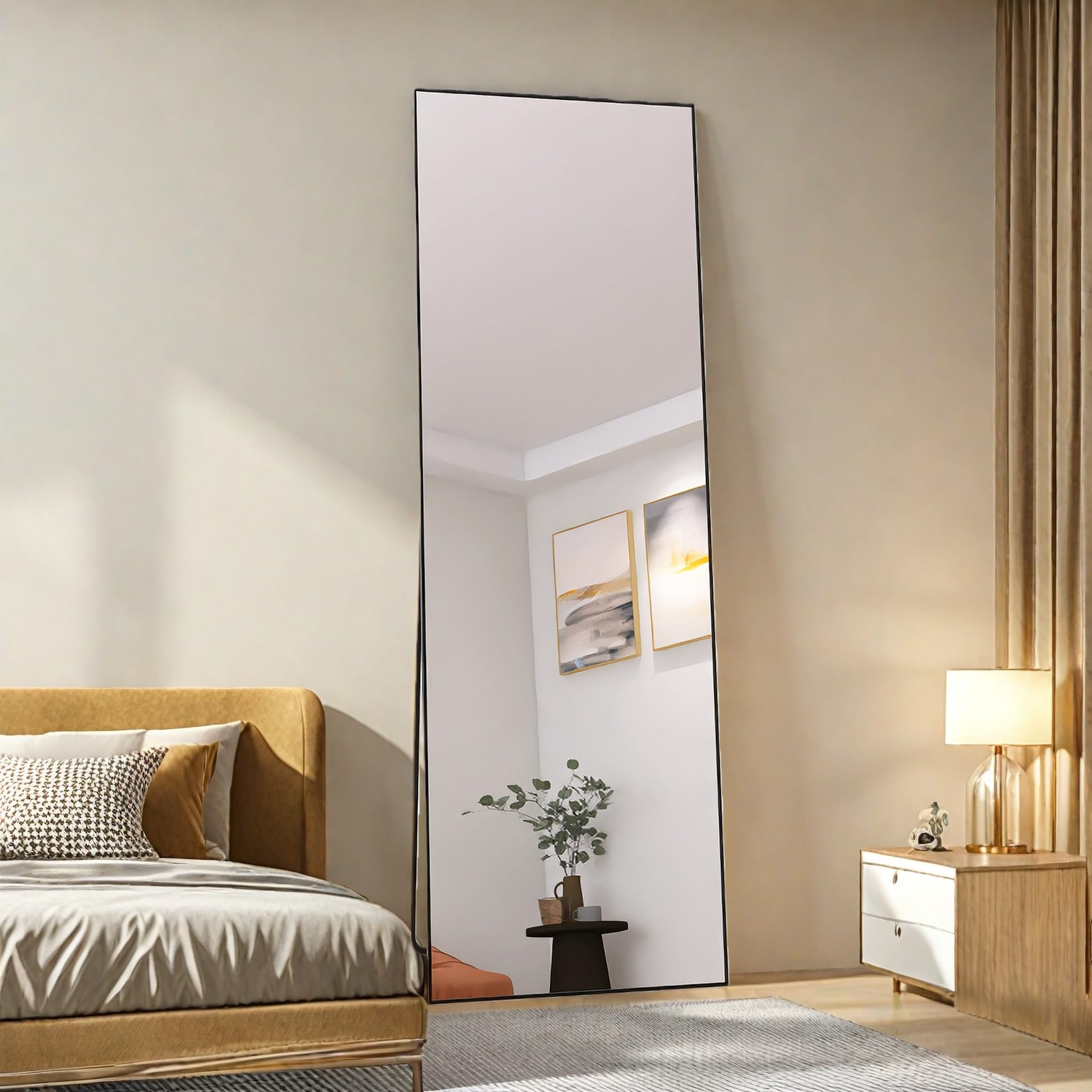 Specchio integrale 165 x 60 specchio rettangolare su piedistallo, grande specchio da appoggio al pavimento, telaio in lega di alluminio, vetro temperato, per camera da letto, soggiorno, cabina