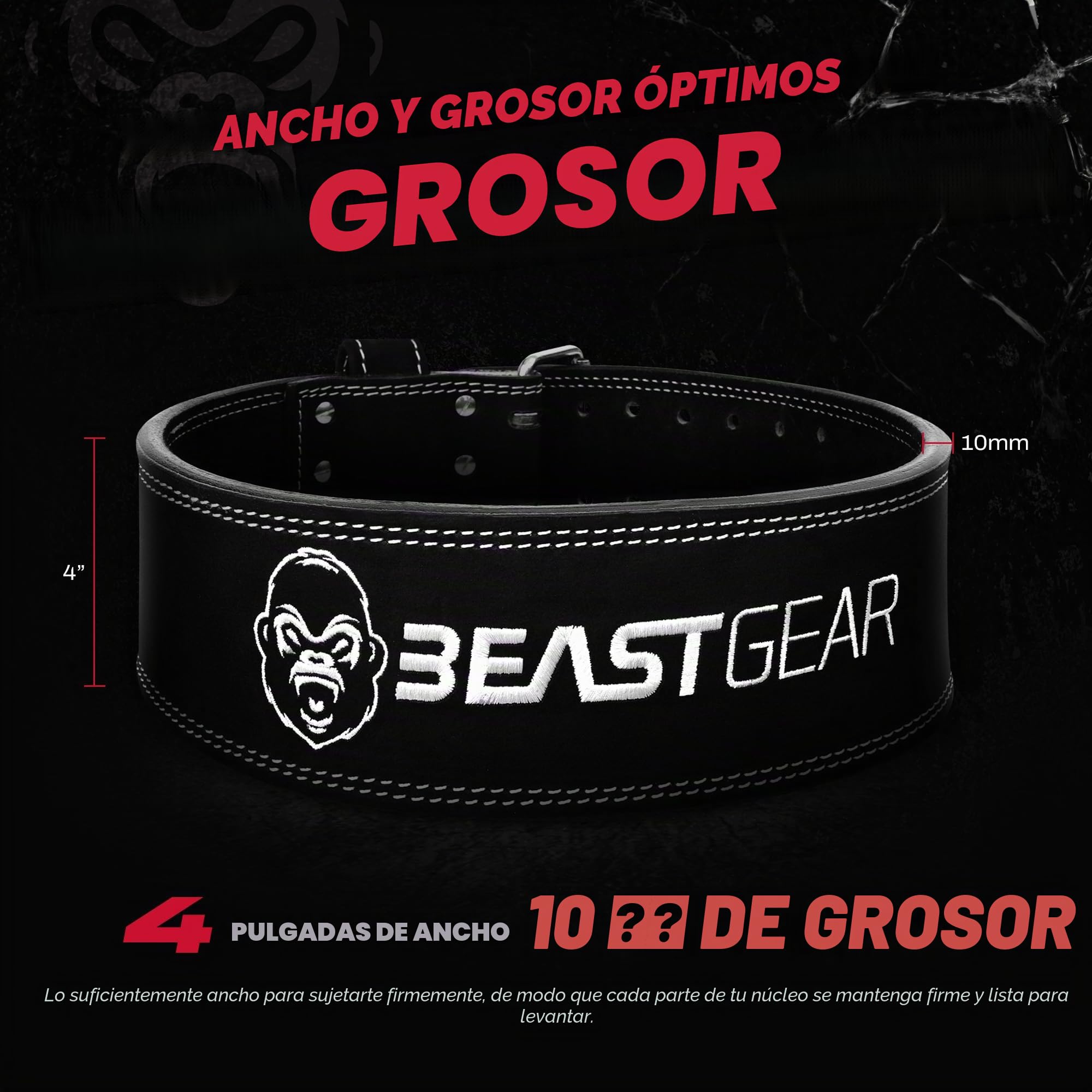 Beast Gear Cinturón Halterofilia – Cinturón Lumbar Powerlifting con Doble Hebilla – Cinturón Levantamiento de Peso de Piel Nobuck – 10 cm de Ancho y 10 mm de Grosor