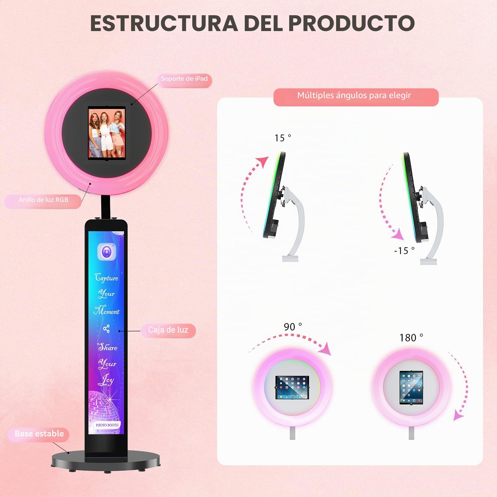 MWE Photo Booth con Flightcase, Personalización del Logotipo, Software de Soporte y Control Remoto, Ideal para Fiestas, Bodas y Alquileres, Youtube, Video, Tiktok Live (Caja de Luz, Negro)