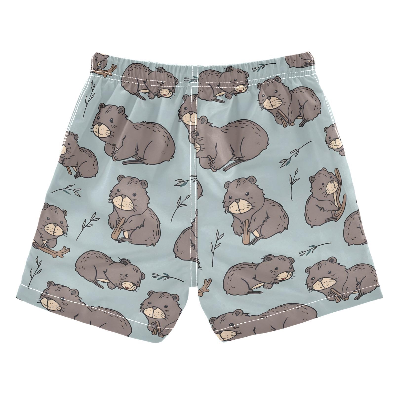 ALAZA Gray Animal Bear Leaf Cute Boys Quick Dry Beach Board Shorts Kids Swim Trunks Bathing Suit Swimsuit 5T