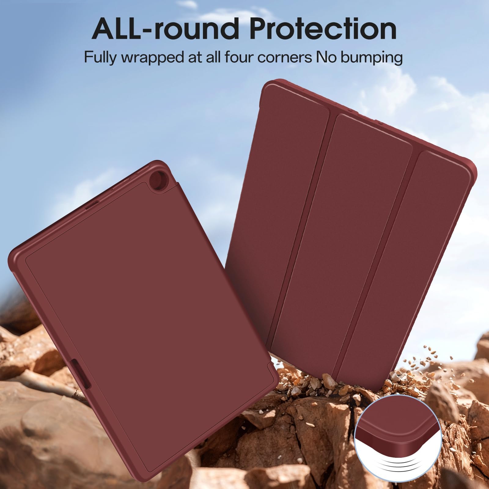 Funda delgada para tablet Amazon Fire Max 11 (13ª generación, versión 2023) de 11 pulgadas, carcasa ligera triple con soporte para bolígrafo, funda de TPU para tablet Kindle Fire 11 con encendido y