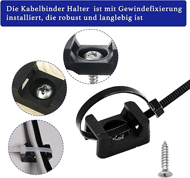 100-Set Kabelbinder zum Schrauben Kabelbinder Befestigung Schwarz