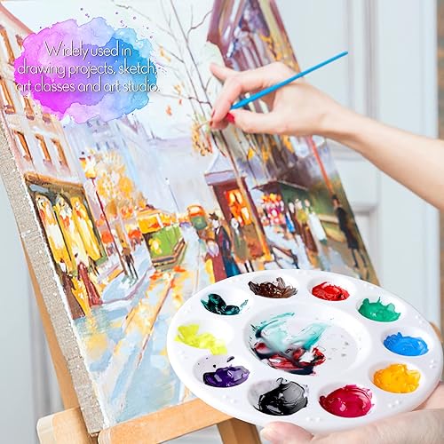Miniatura 8 de FANDAMEI Paleta de Pintura, Bandejas de Pintura para Niños, Paletas de Pintura con 10 Cavidades para Adultos y Niños, Paletas Redondas de Pintura