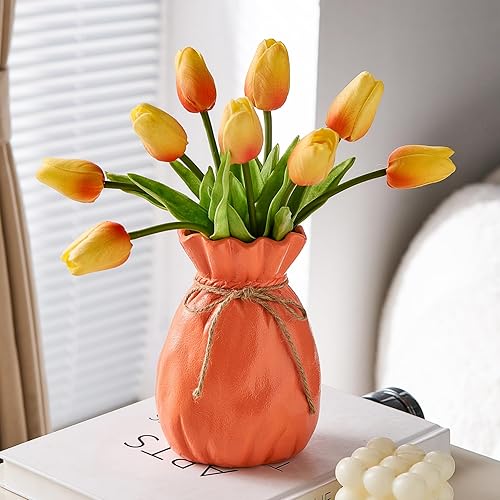 Jarrones de cerámica para flores, floreros de flores naranjas para decoración del hogar, jarrón decorativo moderno minimalista para centro de mesa,
