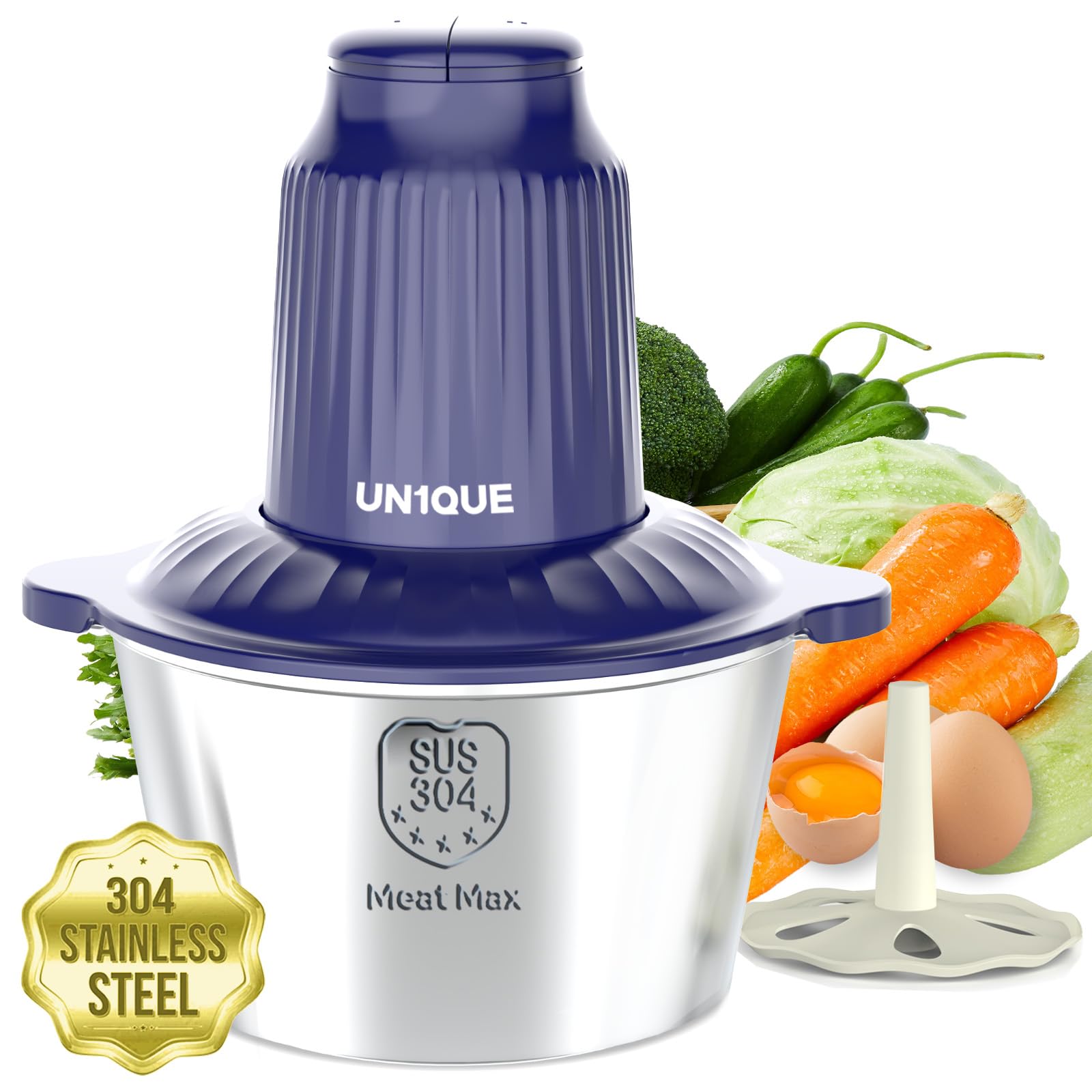 UN1QUE Electirc Chopper for Kicthen, Meat Grinders, 2 Speed Modes, One Touch Operation, 304 Stainless Steel Bowl Food Processor with Egg Whisk & Egg Beater, for Vegetables, Meat, Onion, Garlic, Mince (B0CDPVQKJN) Amazon Price History, Amazon Price Tracker