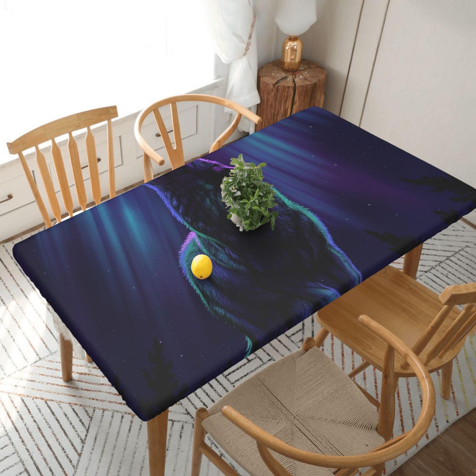 BNVSADC Wolves Howl in the Northern Lights Printed 5FT Tablecloth Polyester Kitchen Water Resistant Table Cloth Dining Table Decoration Table Covers, 152x76 CM